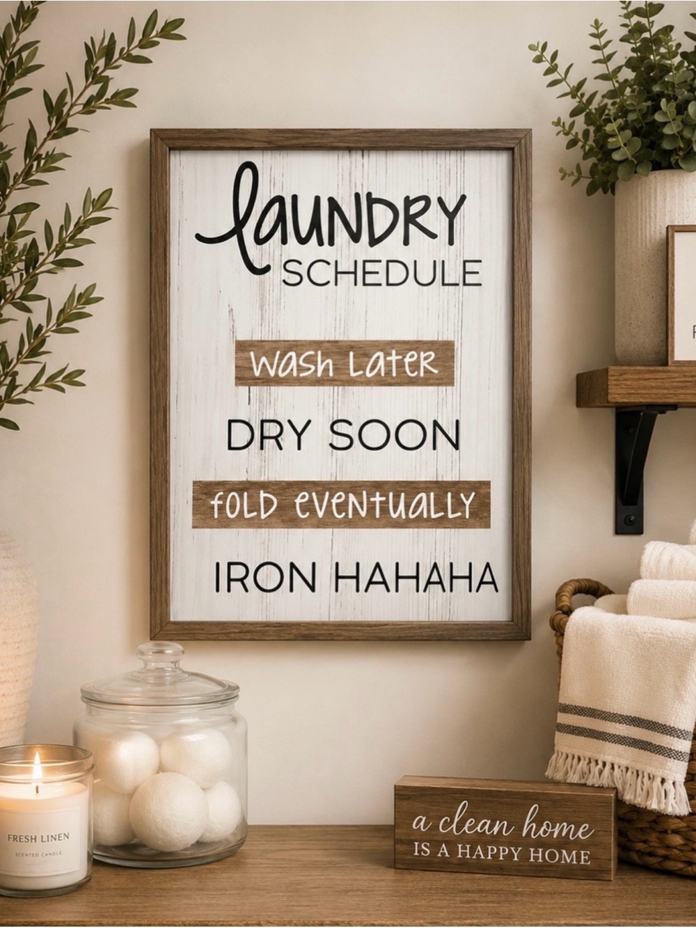 Willow Spring Framed Laundry Schedule Wash Dry Fold Iron Wall Shelf Sign